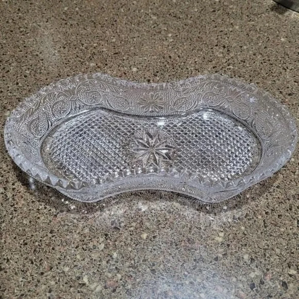 Vintage Duncan‎ Miller Pressed Glass Relish Dish Starburst Diamond Pattern Clear